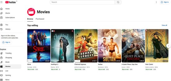 YouTube (Free Movies Section)